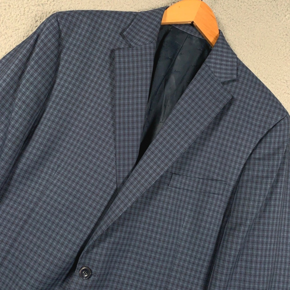 Michael Kors Micro Check Blazer Jacket Mens 46L Blue Two Button Sport Coat Luxe